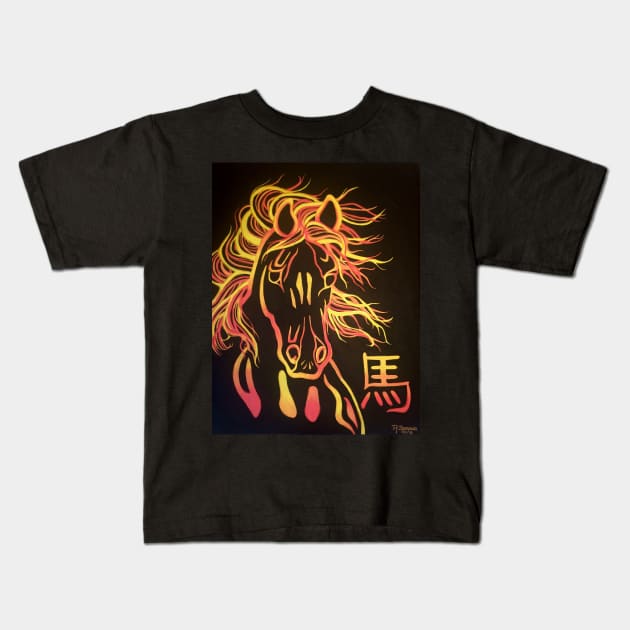 Fire Horse Kids T-Shirt by Rororocker